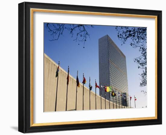 Line of Flags Outside the United Nations Building, Manhattan, New York City, USA-Nigel Francis-Framed Photographic Print