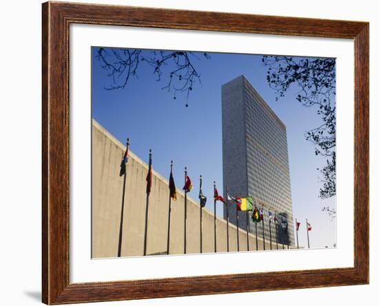 Line of Flags Outside the United Nations Building, Manhattan, New York City, USA-Nigel Francis-Framed Photographic Print