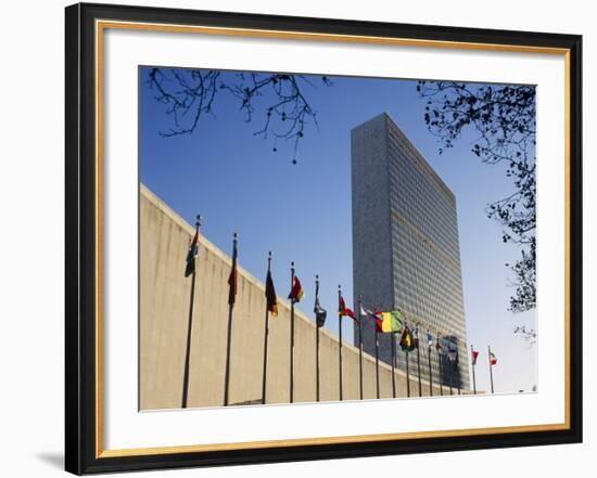 Line of Flags Outside the United Nations Building, Manhattan, New York City, USA-Nigel Francis-Framed Photographic Print