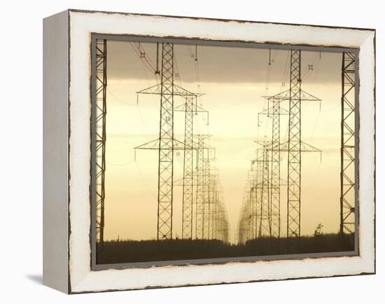 Line of High Tension Electrical Towers at Dusk-null-Framed Premier Image Canvas