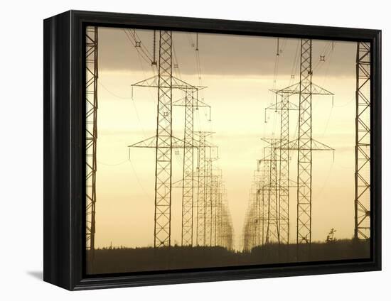 Line of High Tension Electrical Towers at Dusk-null-Framed Premier Image Canvas