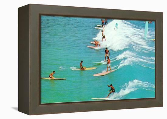 Line of Long Board Surfers-null-Framed Stretched Canvas