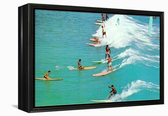 Line of Long Board Surfers-null-Framed Stretched Canvas