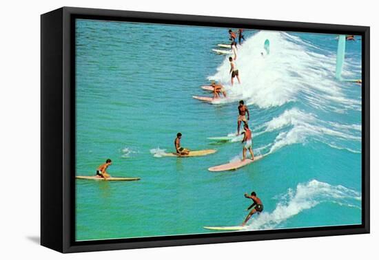 Line of Long Board Surfers-null-Framed Stretched Canvas