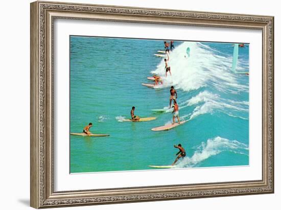 Line of Long Board Surfers-null-Framed Art Print