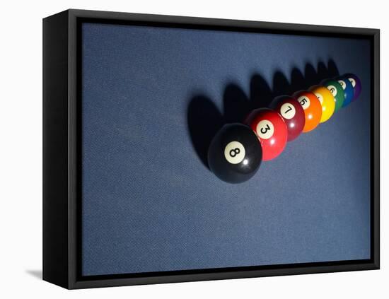 Line of Pool Balls on Blue Felt-null-Framed Premier Image Canvas