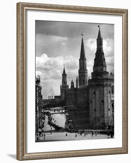 Line of Russians Along Street in Front of the Kremlin-Margaret Bourke-White-Framed Photographic Print