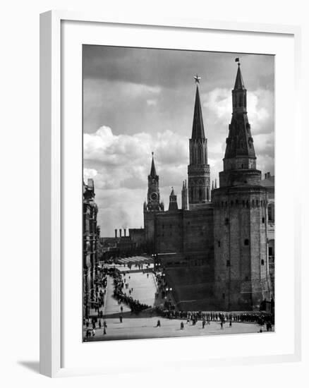 Line of Russians Along Street in Front of the Kremlin-Margaret Bourke-White-Framed Photographic Print