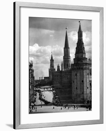 Line of Russians Along Street in Front of the Kremlin-Margaret Bourke-White-Framed Photographic Print