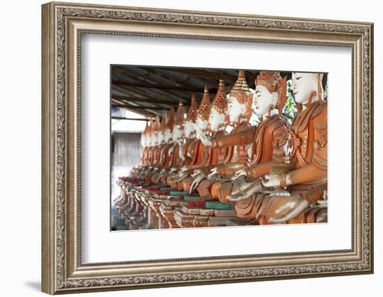 Line of Seated Buddhas at the Maha Bodhi Ta Htaung Monastery, Sagaing Division, Myanmar (Burma)-Annie Owen-Framed Photographic Print