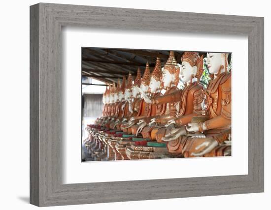 Line of Seated Buddhas at the Maha Bodhi Ta Htaung Monastery, Sagaing Division, Myanmar (Burma)-Annie Owen-Framed Photographic Print