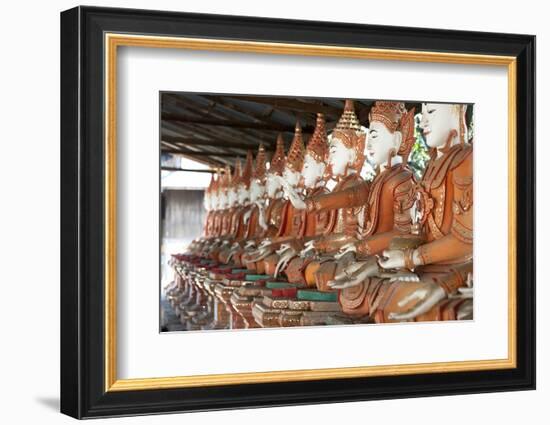 Line of Seated Buddhas at the Maha Bodhi Ta Htaung Monastery, Sagaing Division, Myanmar (Burma)-Annie Owen-Framed Photographic Print