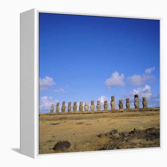 Line of Statues, Ahu Tongariki, Easter Island, Chile-Geoff Renner-Framed Premier Image Canvas