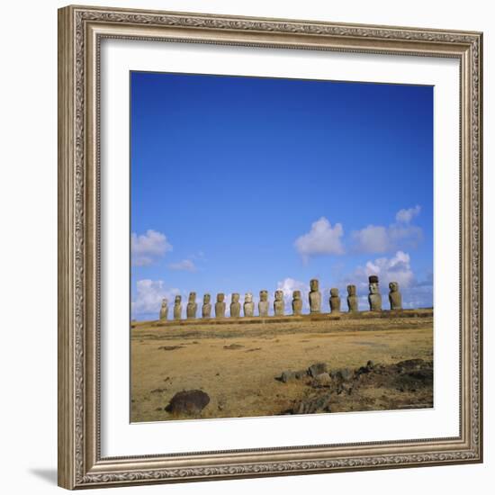 Line of Statues, Ahu Tongariki, Easter Island, Chile-Geoff Renner-Framed Photographic Print