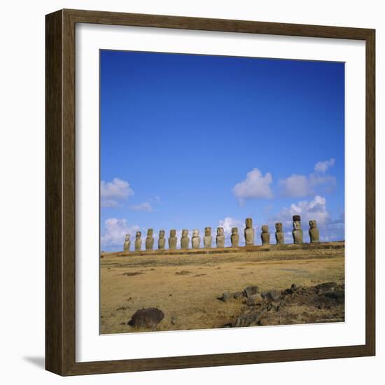 Line of Statues, Ahu Tongariki, Easter Island, Chile-Geoff Renner-Framed Photographic Print