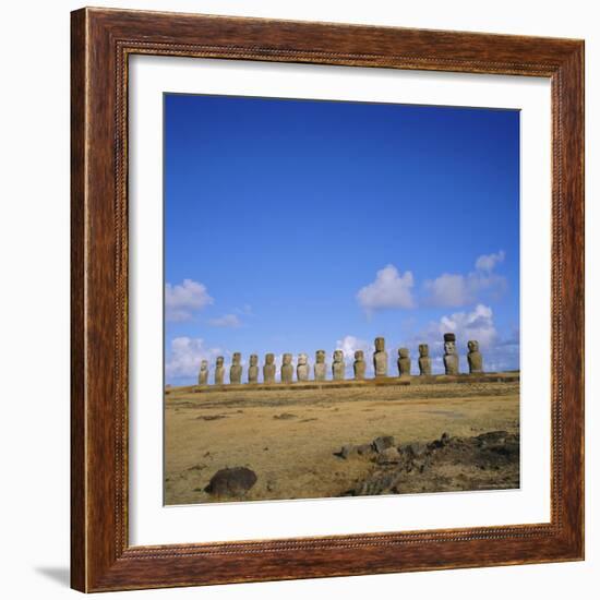 Line of Statues, Ahu Tongariki, Easter Island, Chile-Geoff Renner-Framed Photographic Print