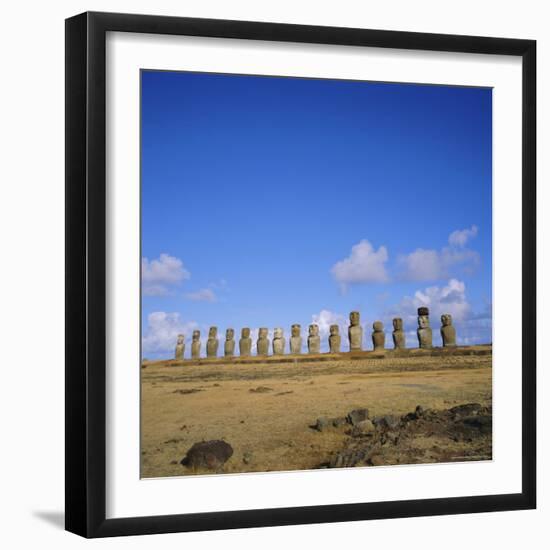 Line of Statues, Ahu Tongariki, Easter Island, Chile-Geoff Renner-Framed Photographic Print