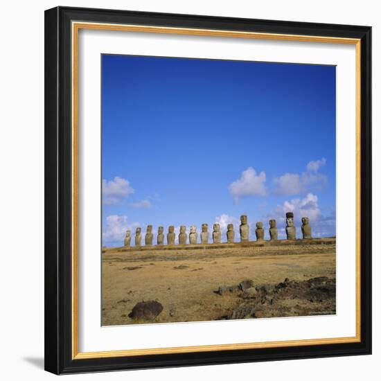 Line of Statues, Ahu Tongariki, Easter Island, Chile-Geoff Renner-Framed Photographic Print