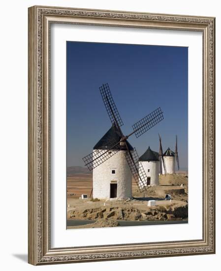 Line of Windmills Above the Village of Consuegra, Ruta De Don Quixote, Castile La Mancha, Spain-Michael Busselle-Framed Photographic Print