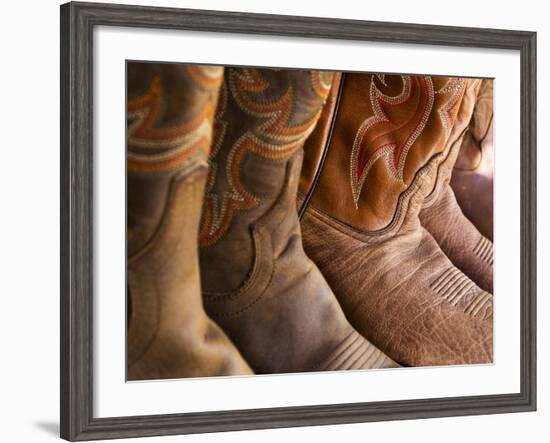 Line up of New Cowboy Boots in Old Scottsdale-Terry Eggers-Framed Photographic Print