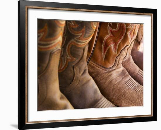 Line up of New Cowboy Boots in Old Scottsdale-Terry Eggers-Framed Photographic Print