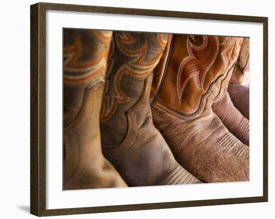 Line up of New Cowboy Boots in Old Scottsdale-Terry Eggers-Framed Photographic Print