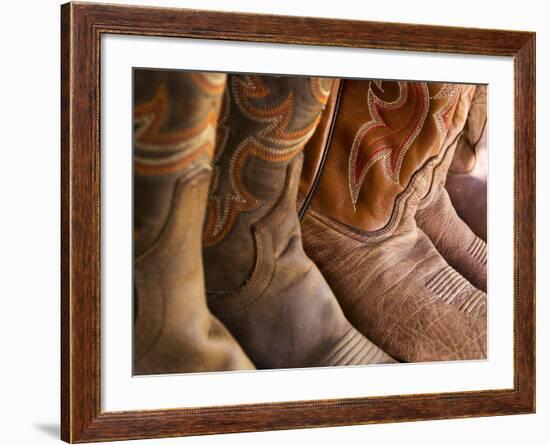 Line up of New Cowboy Boots in Old Scottsdale-Terry Eggers-Framed Photographic Print