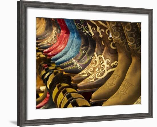 Line up of New Cowboy Boots in Old Scottsdale-Terry Eggers-Framed Photographic Print