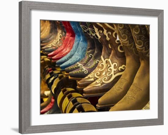 Line up of New Cowboy Boots in Old Scottsdale-Terry Eggers-Framed Photographic Print