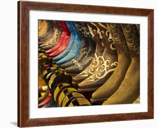 Line up of New Cowboy Boots in Old Scottsdale-Terry Eggers-Framed Photographic Print