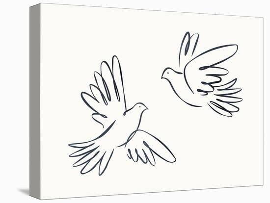 Linear Sketch - Dove Duet-Clara Wells-Framed Stretched Canvas