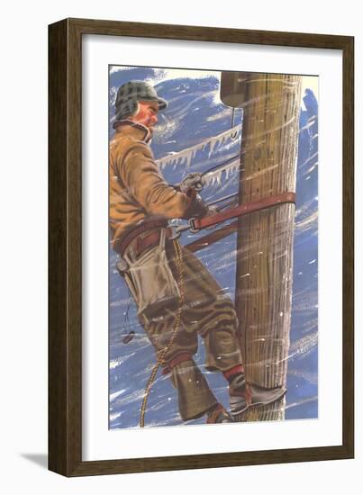 Lineman with Icy Wires-null-Framed Art Print