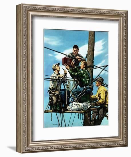 "Linemen Listen to World Series", October 4, 1952-Stevan Dohanos-Framed Giclee Print