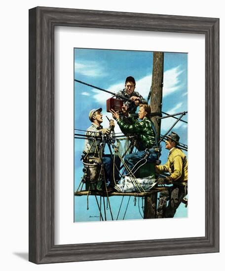 "Linemen Listen to World Series", October 4, 1952-Stevan Dohanos-Framed Giclee Print