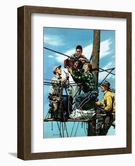 "Linemen Listen to World Series", October 4, 1952-Stevan Dohanos-Framed Giclee Print