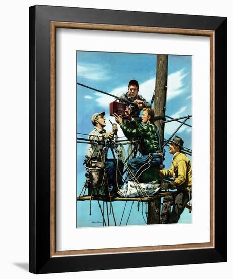 "Linemen Listen to World Series", October 4, 1952-Stevan Dohanos-Framed Giclee Print