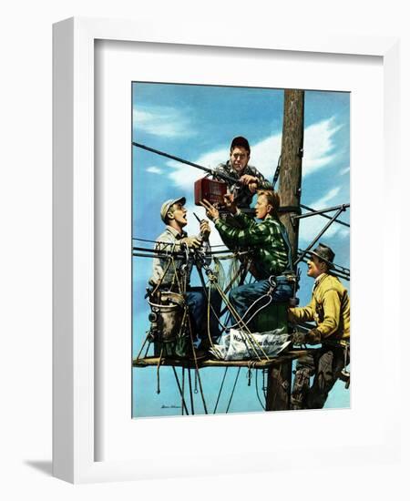 "Linemen Listen to World Series", October 4, 1952-Stevan Dohanos-Framed Giclee Print