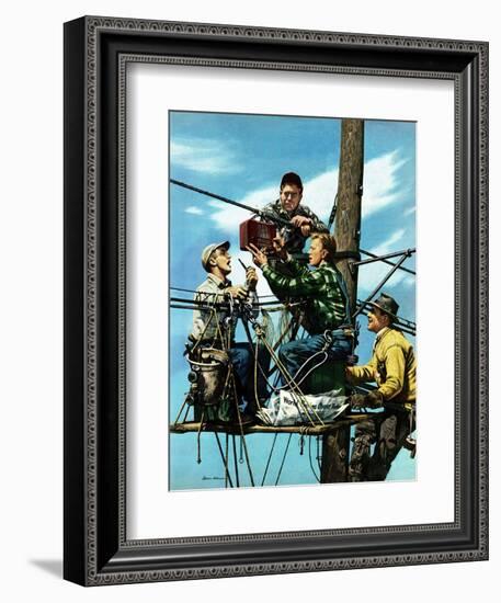 "Linemen Listen to World Series", October 4, 1952-Stevan Dohanos-Framed Giclee Print