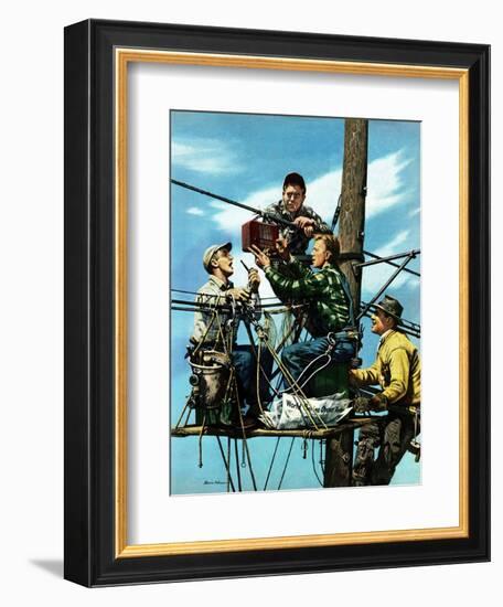 "Linemen Listen to World Series", October 4, 1952-Stevan Dohanos-Framed Giclee Print