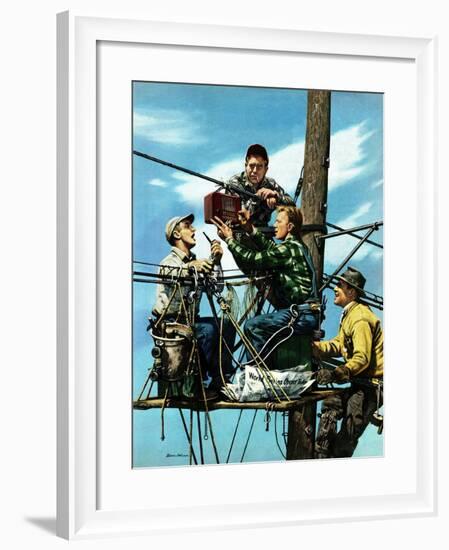 "Linemen Listen to World Series", October 4, 1952-Stevan Dohanos-Framed Giclee Print