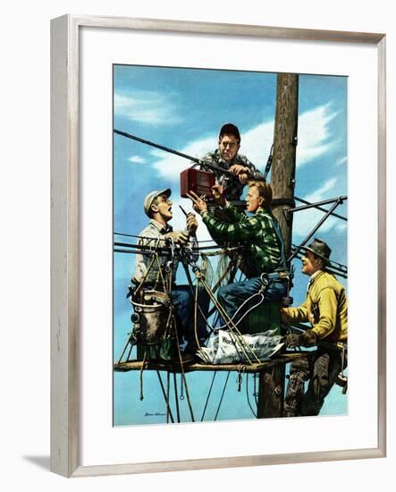 "Linemen Listen to World Series", October 4, 1952-Stevan Dohanos-Framed Giclee Print