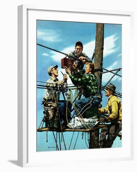 "Linemen Listen to World Series", October 4, 1952-Stevan Dohanos-Framed Giclee Print