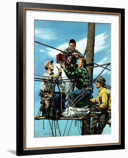 "Linemen Listen to World Series", October 4, 1952-Stevan Dohanos-Framed Giclee Print