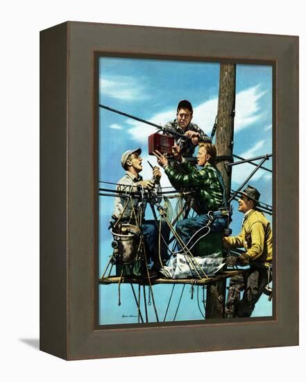 "Linemen Listen to World Series", October 4, 1952-Stevan Dohanos-Framed Premier Image Canvas