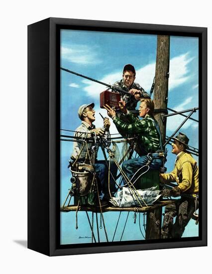 "Linemen Listen to World Series", October 4, 1952-Stevan Dohanos-Framed Premier Image Canvas