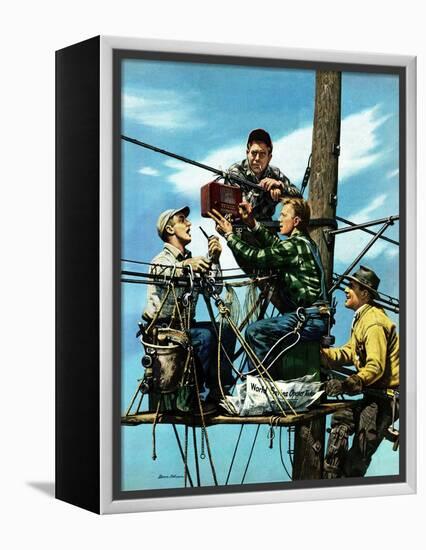 "Linemen Listen to World Series", October 4, 1952-Stevan Dohanos-Framed Premier Image Canvas