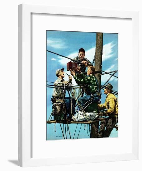 "Linemen Listen to World Series", October 4, 1952-Stevan Dohanos-Framed Giclee Print