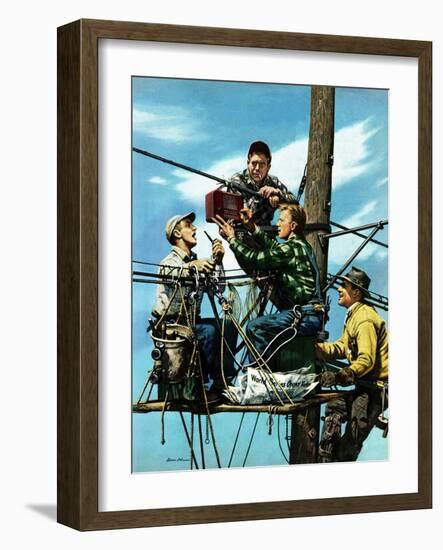 "Linemen Listen to World Series", October 4, 1952-Stevan Dohanos-Framed Giclee Print