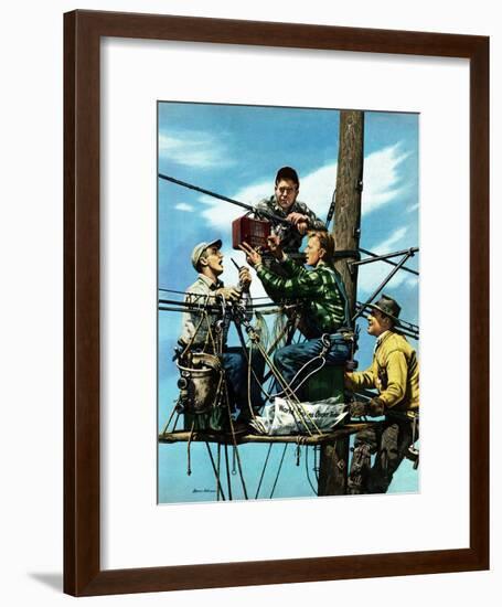 "Linemen Listen to World Series", October 4, 1952-Stevan Dohanos-Framed Giclee Print