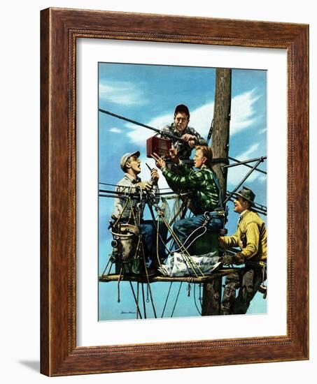 "Linemen Listen to World Series", October 4, 1952-Stevan Dohanos-Framed Giclee Print